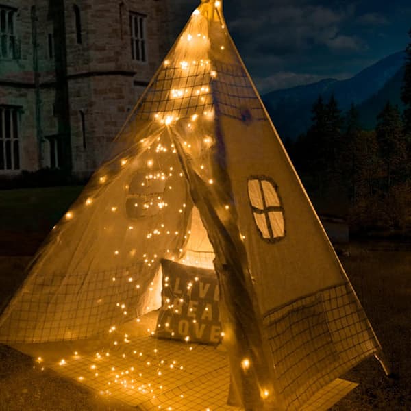 Fairy light powered by 2 battery packs, 8 modes, 50 LEDs, 5 meters copper wire, waterproof (warm white light)