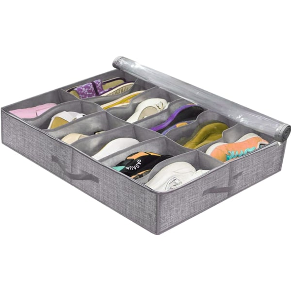 CE Under Bed Shoe Storage Organiser, Folding Under Bed Shoe Box with Transparent Lid Fits 12 Pairs Total - Underbed Storage Solution Style A Stylea1pc