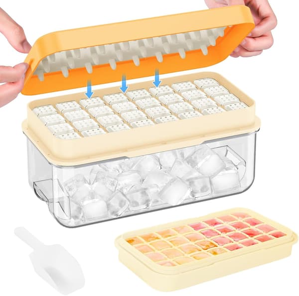 Ice Cube Tray with Lid and Bin, Ice Cube Mold, Ice Freezer Container, Spill-Proof Removable Lid & Ice Scoop, for Whiskey, Cocktail