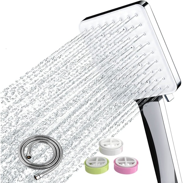 ead og slange, Newentor brusehoved med højtryk og slange sæt 1,5 m, universel universel vandbesparende stort brusehoved med flowbegrænsere Water Saving Shower Head and Hose Silver Shower Head