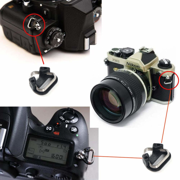 Beskyttelsesdekselpute + rustfritt stål lokkring kamerastropp Trekant delt ringkrok for Fujifilm Lecia Nikon Canon Sony (1 pakke)