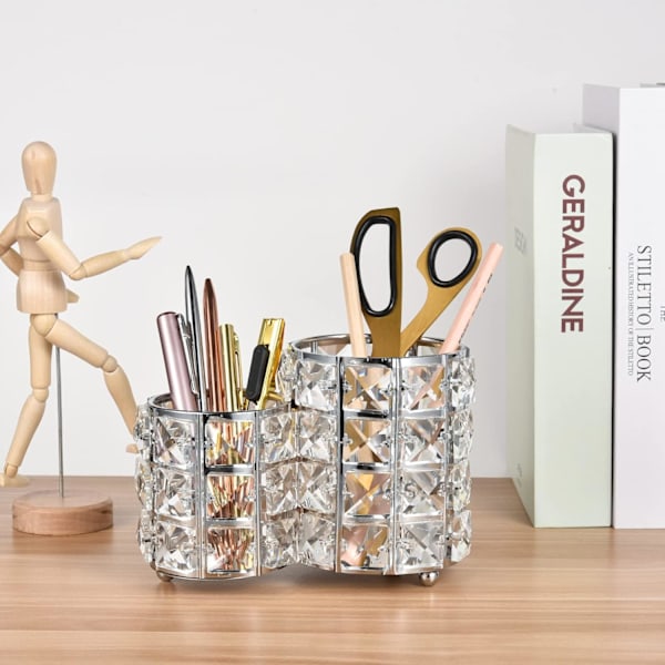 Krystal Makeup Penselholder Sølv Makeup Pensel Organizer Pen Blyant Holder Opbevaring Øjenbryn Kosmetik Værktøjer Beholder til Kommode Badeværelse Kontor Silver