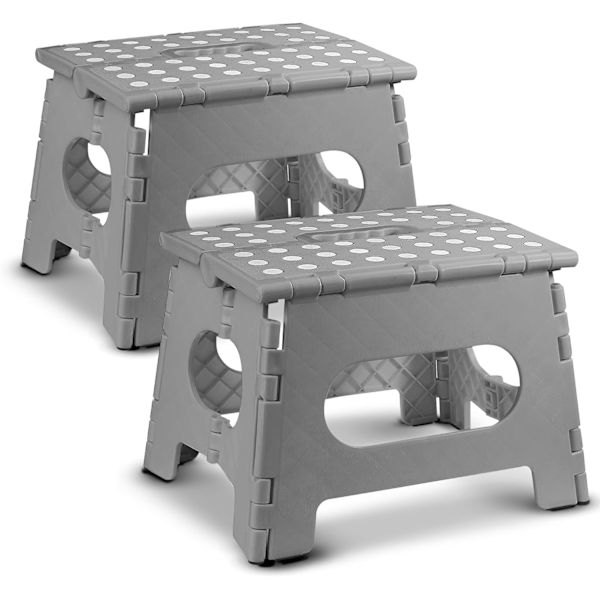 Sammenleggbar trinnkrakk - Den lette trinnkrakken er robust nok til å støtte voksne og trygg nok for barn. Åpnes enkelt med ett kast. Flott for Gray 9Inch  2PACK