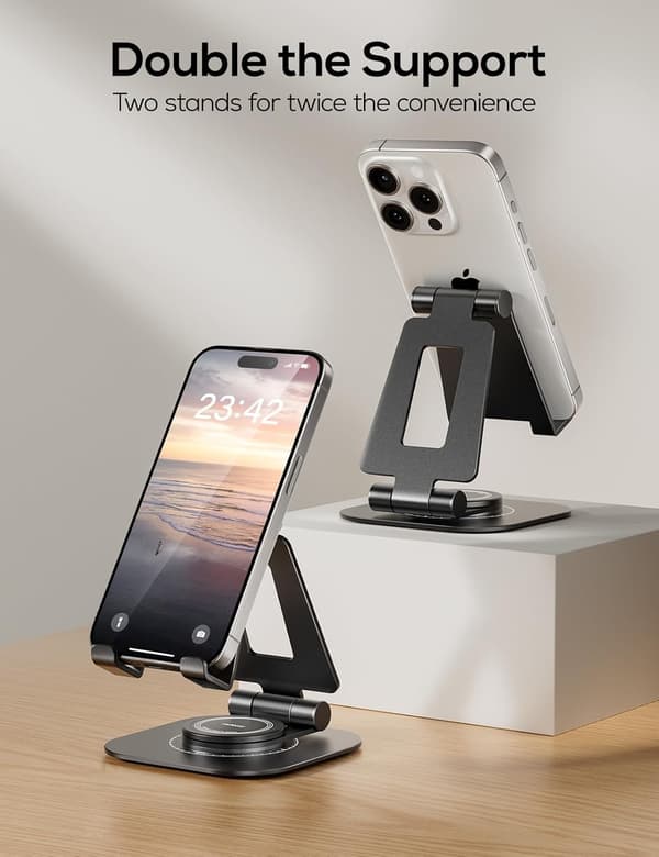 2-pack 360° Rotating Phone Stand, Fully Adjustable Foldable Phone Holder, Aluminum Desk Stand with Non-Slip Base, Black