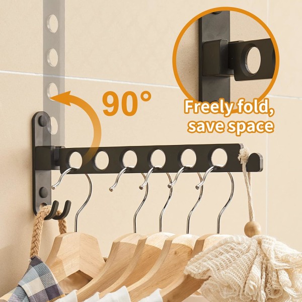 Retractable Folding Wall Hanger Folding Clothes Hanger Rack Hanging Shelves Clothes Drying Racks Clothes Storage Organizer Laundry Hanger Dryer Rack（ Black one pack