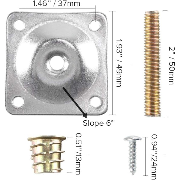 Jalustalevyt, La Vane -sarja 4 huonekalujalustalevyä ripustuspulteilla ruuveilla huonekaluihin, sohvaan, nojatuoliin Silver 4pcs