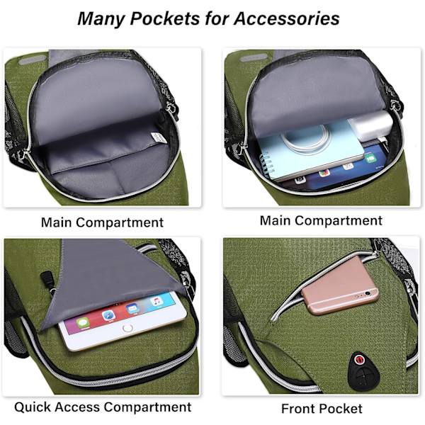 Sling-reppu, monikäyttöinen crossbody-olkalaukku, matkustus- ja vaelluspäiväreppu Army Green