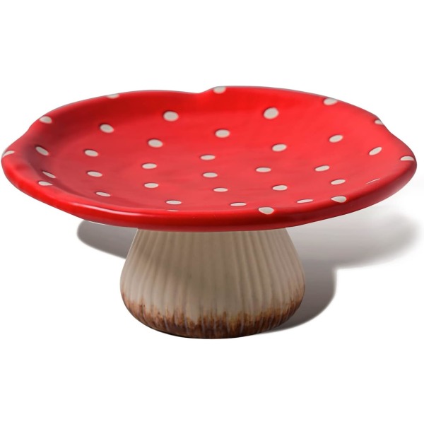 Mushroom Cake Stand, 9 in Polka Dot Safety Ceramic Display Plate Serving Tray, Cute Dinner Plates, Pasta & More.