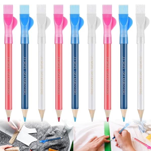 pieces tailor's chalk pencils, water-soluble chalk for sewing fabric, craft markers, tailor's scribing tools (3 blue, 3 red and 3 white)