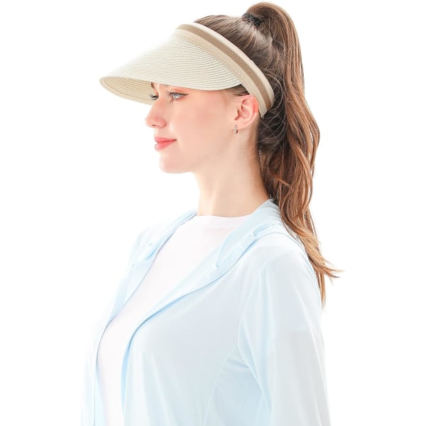 Kvinners Stor Bredde Strand Halm Golf Solhatt Sommer Cap White One Size