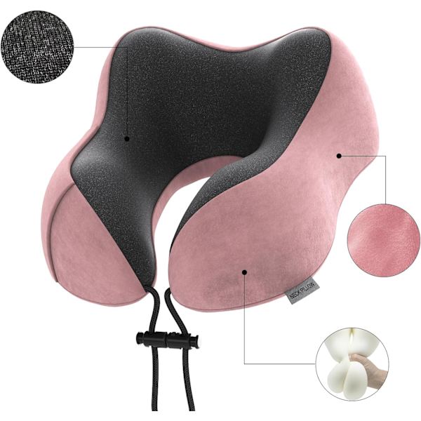 illow Memory Foam Nakkepute Lettvekt Hurtigpakke for Flytog Bil Nakkestøttepute for Reise Camping (Rosa) Pink U Design Neck Pillow