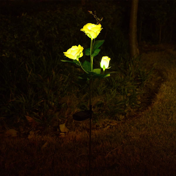 Solcellsdrivna Trädgårdsdekorationer, Solcellsdrivna Trädgårdspresenter, LED-Rosor för Utomhusdekorationer, Bakgård, Patio, Grav, Konstgjord Blomma Yellow