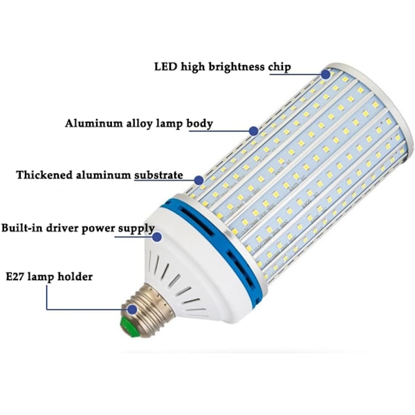 Led-pære E40 Høy effekt Kornlys 80w 7000lm 2835smd Lampe 85-265v, Kald hvit 6000k [energiklasse A+]