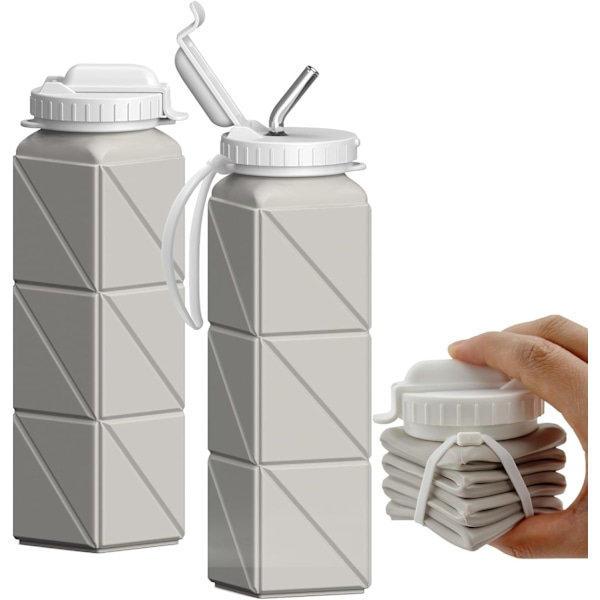 Sammenleggbare vannflasker, Silikon Foldable Bærbar vannflaske 610ml, Lett gjenbrukbar lekkasjesikker for reise Camping Vandring Sykling Yoga Spo Starlight