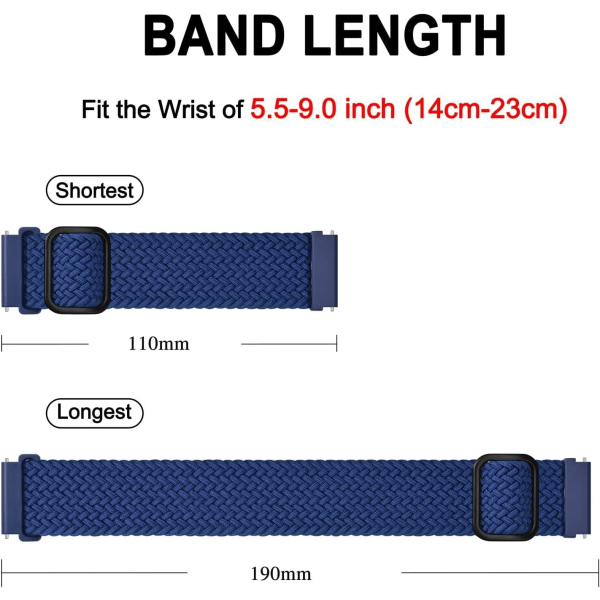 Nylon Urrem til Ure, Justerbar Flettet Loop Remme til Mænd og Kvinder, 16mm 18mm 19mm 20mm 22mm 24mm til Valg Blue / Black Buckle 19mm
