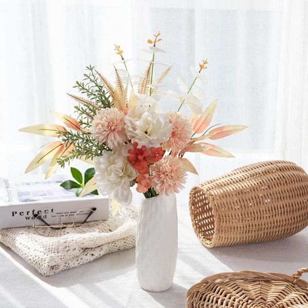Kunstige blomster i vase, falske silkeblomster, bordpynt til bryllup og hjemmedekorasjon (pion og løvetann) Peony Dandelion