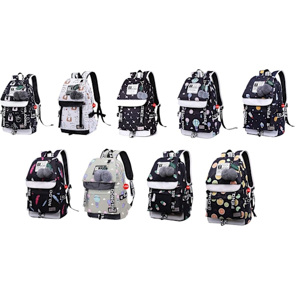 Ryggsekk for tenåringsjenter, ungdomsskoleelever, utendørs dagstursekk med USB-ladeport 1# Blackballon 20 Liters