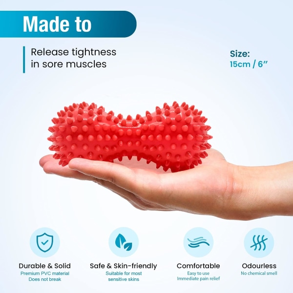 Hård spikig massageboll rullset - Perfekt för plantar fasciit, triggerpunkt, djupvävnad, myofascial frisättning - Designad för att lindra stress Set of 2 (Red)