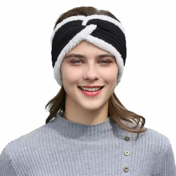 Vinterstrikket pandebånd Twist Chunky Fleece-forede hovedomslag Elastiske termohæklede turban-hårbånd til kvinder og piger