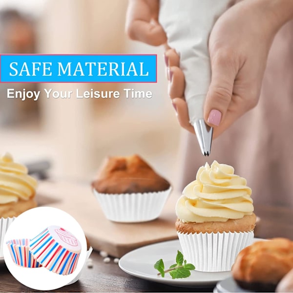 Rød, blå og hvid papir cupcake-forme, King Charles kroningsdekorationer, bagekopper, cupcake-forme til bagning, mini muffin-forme, muffin-kopper White/Red/Blue