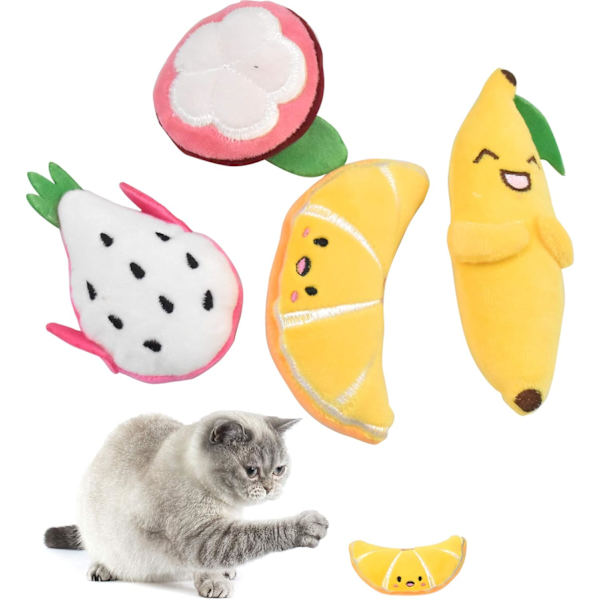 Kattmyntaleksaker, 4 st kattmyntaleksaker för katter, kattleksaker för inomhuskatter, kattleksaker med kattmynta, katttuggleksak, banan kattmyntaleksak, kattkuddleksaker för tänder C