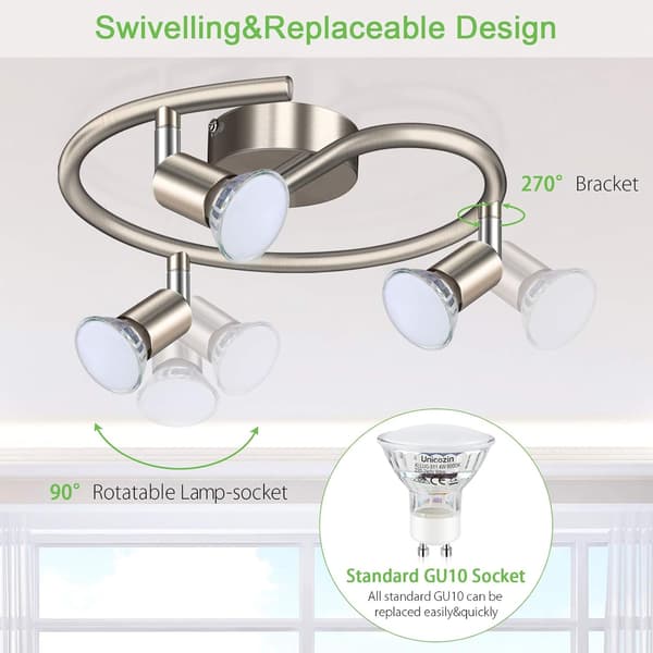 3-way LED Ceiling Light Rotatable Matt Nickel & Swivel Design, Including 3 Bulbs [Energy Class E]