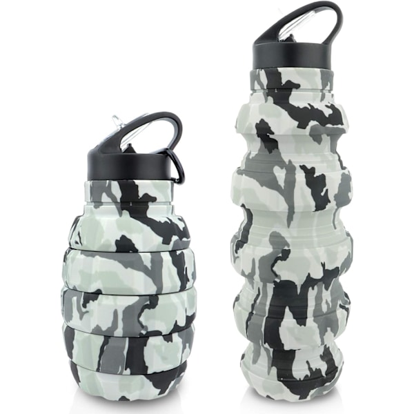 Hopfällbar Resevattenflaska 18 oz, Återanvändbar Silikon Hopfällbar Vattenflaska för Skolor, Kontor och Utomhusplatser, Bärbar Läckagesäker Sport Camo