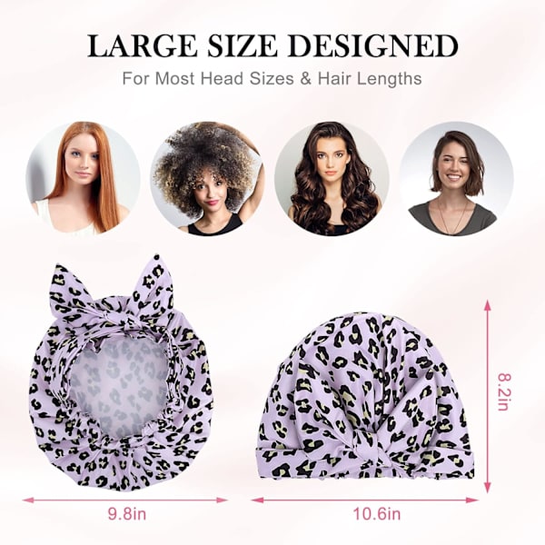 Dusjhette for kvinner - Vanntett gjenbrukbar dusjhette for hår med justerbar sløyfe, badehette med elastisk bånd for damer jenter bading spa (rosa leopard) Pink Leopard