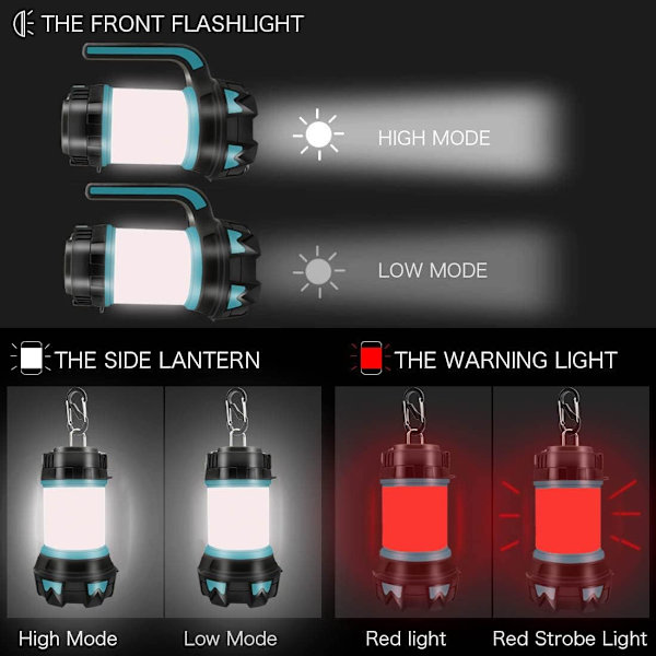 Uppladdningsbar campinglampa, campinglykta med 1000 lumen, multifunktionell LED-campinglampa med 6 lägen vattentät utomhusstrålkastare Torch Lanterns Torch Lanterns