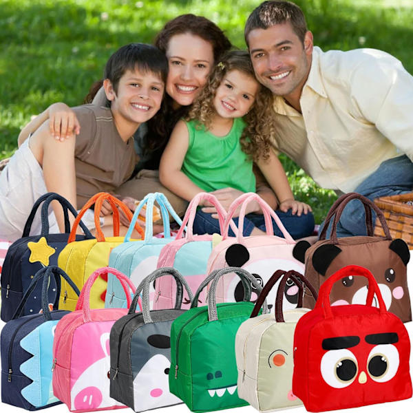 Barnematpakke for jenter gutter studenter, gjenbrukbar tegneserie isolert lunsjpose, liten sammenleggbar vanntett lunsjpose for reisepiknik skole Pink Rabbit