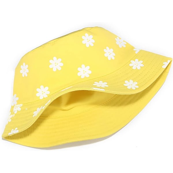 Söpö Bucket Hat Beach Fisherman hatut naisille, käännettävä kaksipuoleinen kuluminen Flower Yellow