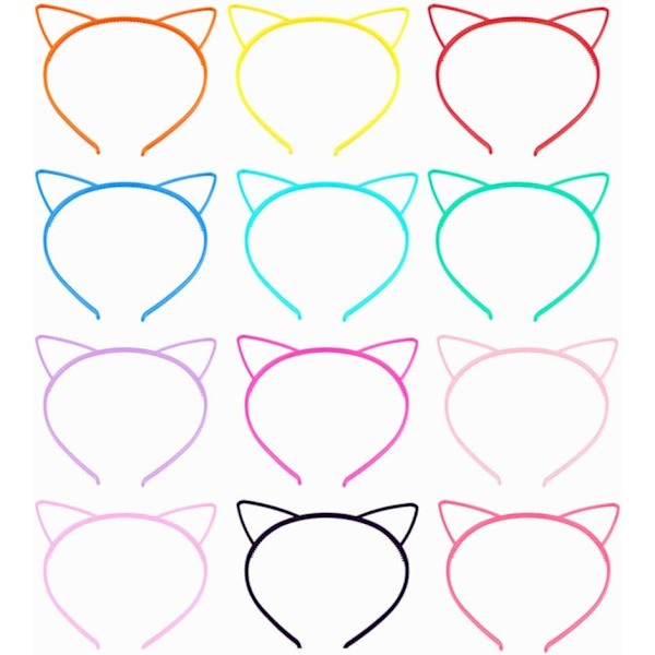 12 stk. Katteøre Hodebånd Plast Hårbøyle Hårbånd Sminke Hodeplagg Fest Hårtilbehør for Kvinner og Jenter colourful 12 Count (Pack of 1)