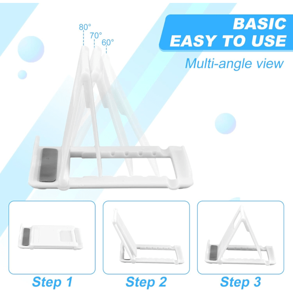 2 stk. Foldbar Telefonstativ, Mini Tablett Telefonstativ Multi-Vinkel Mobiltelefonholder Bærbar Telefonvugge Mobiltelefon Dokker for Skrivebord Hjem Se Film White