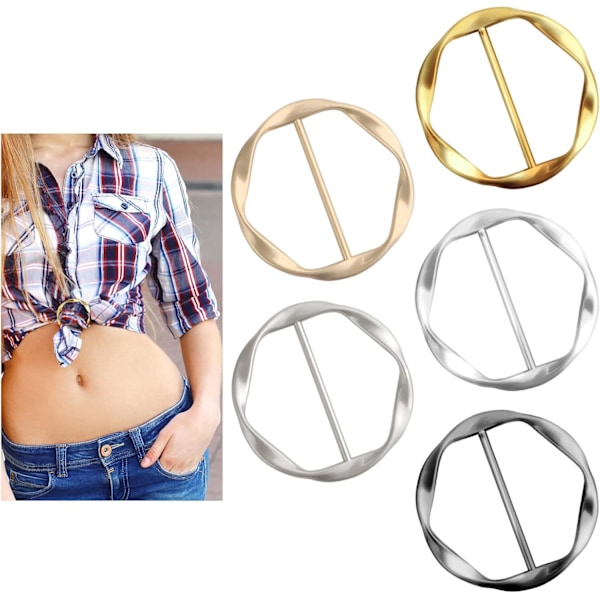 5 st T-shirtklämmor i metall, silkescarfringklämma T-shirtklämmor, klädhörn knuten knapp, metallrund cirkelklämma spänne klädring