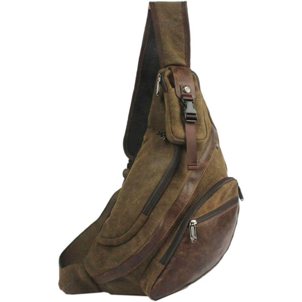 Canvas Slängväska Ryggsäck Crossbody Axel Bröst Pack för Män Kvinnor Resor Utomhus Business Laptop Cykling Jakt Vandring Camping Ryggsäck Dagryggsäck #40coffee(canvas)