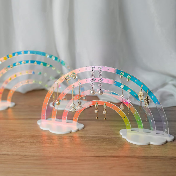 Regnbågsfärgad Örhängeshållare med 74 Hål Display för Örhängen i Regnbågsfärger Smyckesställ Organiserare Hållare Plast Klar Akryl Örhänge Iridescent