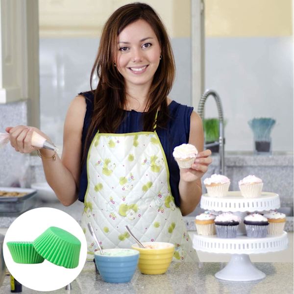 da Små Papir Cupcake Cases Bagekopper, Fedtsikre Cupcake Cases til Bagning, Mini Muffin Wrappers Cases Muffin Cups Cupcake Liner Bulk, Papir Bagning Green