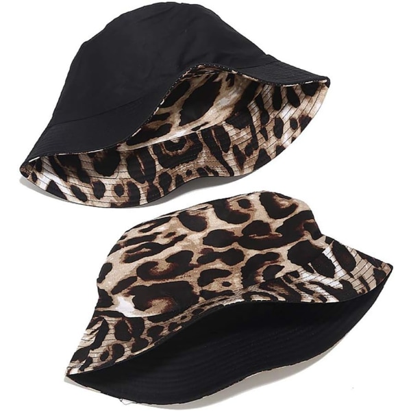 Søt Bucket Hat Beach Fisherman Hats for kvinner, reversible Double-Side-Wear Leopard