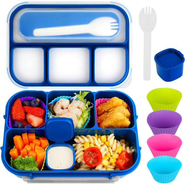 Bento lunsjboks for voksne, lunsjboks for barn, lunsjbeholdere for voksne/barn/studenter, 1300ML-4 rom Bento lunsjboks (lyseblå) Bright Blue