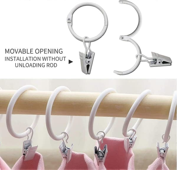 20-pack Duschdraperiringar med dekorativa klämmor Rostfria 3,2 cm