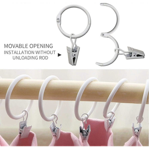 20-pak bruseforhængsringe med dekorative clips, rustfri, 3,2 cm