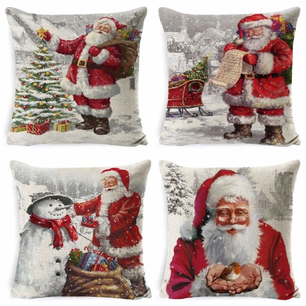 Sæt med 4 julepude pudebetræk Sofa Sofa Pudebetræk til juledekoration, pudeindlæg medfølger