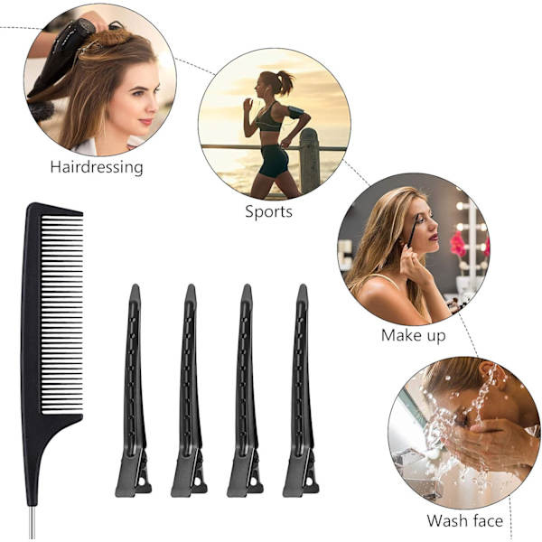 24 stk Hårseksjonering Klips med Styling Kam, 3,5 Tommer Andebeak Hårklips Metall Krokodille Hårstyling Krøllklips Black