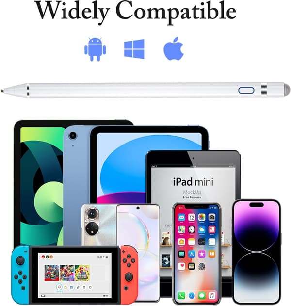 Styluspen, iPad-pen kompatibel med iOS, Android, iPad Air/Pro/Mini 2/3/4 og mere, genopladelig pen til tablet (hvid)