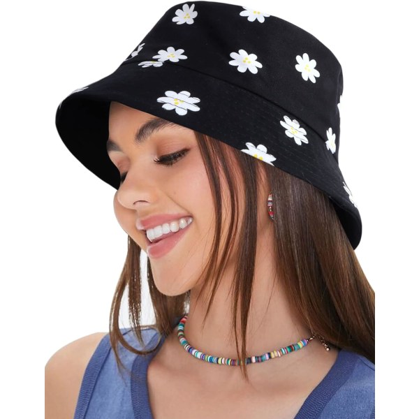 Bucket Hat Women - Reversible Cotton Fisherman Hat Beach Sun Foldable Double-Sided Bucket Hats Daisies Print Aesthetic Cap for Women Teens Travelin