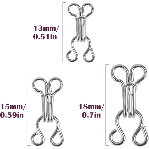 30 par med BH-sykroker og øyekroker - 3 størrelser metallfester erstatningslåser fester for stropper klær skjørt frakker bukser