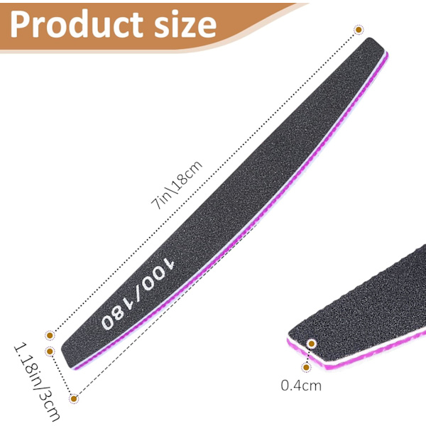 iles, Professionelle neglefile, 12 stk. 100/180 grit dobbeltsidet sandpapir neglefil sæt, vaskbare neglefil værktøjer til manicure (sort) black