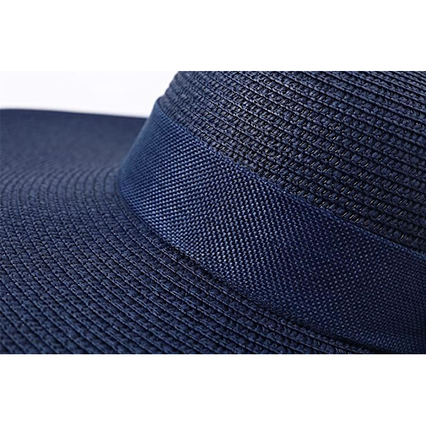 Kvinner Foldable Floppy Bred Brede Brede Solhatt Sommer Strandhatt UV UPF 50+ 02Style Bowknot Navy