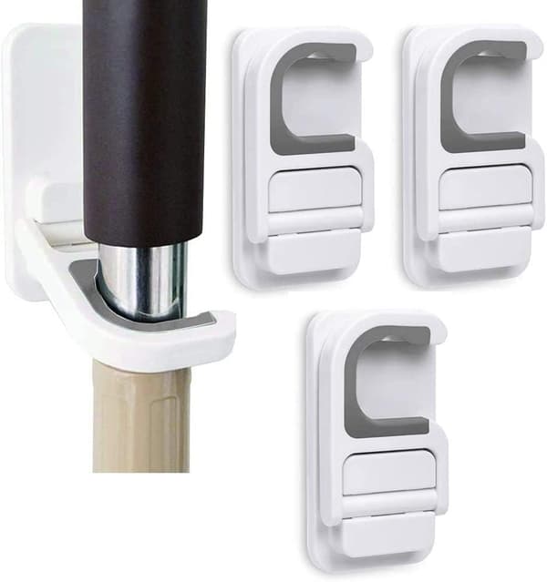 Broom and Mop Holder, Wall Mounted Self-Adhesive Mop Clip Non-Slip Wall Mounted Hook