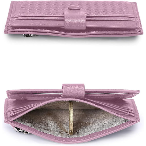Kreditkortshållare, Rosa Bifold Plånbok Äkta Läder, RFID NFC-blockering med Myntficka med Övertäckt Knapp för Kvinnor #1 Rose